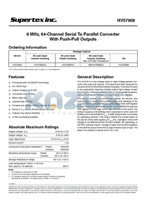 HV57908DG datasheet - 8 MHz, 64-Channel Serial To Parallel Converter With Push-Pull Outputs