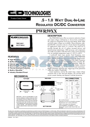 PWR5904 datasheet - .5-1.0 WATT DUAL-IN-LINE REGULATED DC/DC CONVERTER