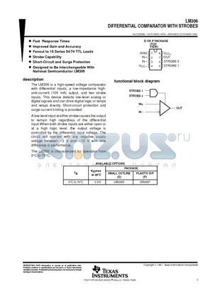 LM306D datasheet - DIFFERENTIAL COMPARATOR WITH STROBES