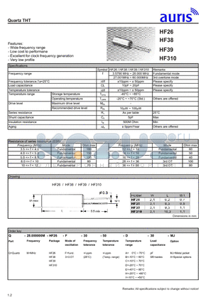 HF39 datasheet - Quartz THT