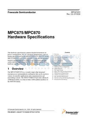 MPC870 datasheet - Hardware Specifications