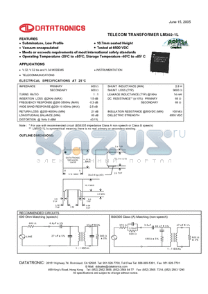 LM302-1L datasheet - TELECOM TRANSFORMER