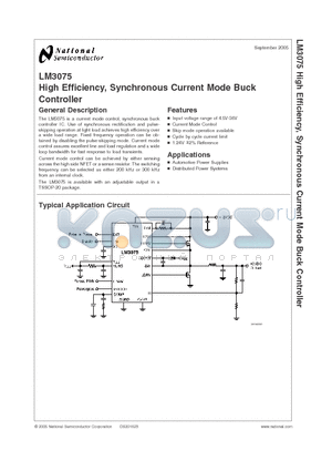 LM3075 datasheet - High Efficiency, Synchronous Current Mode Buck Controller