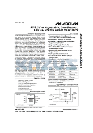 MAX884MJA datasheet - 5V/3.3V or Adjustable, Low-Dropout, Low IQ, 200mA Linear Regulators