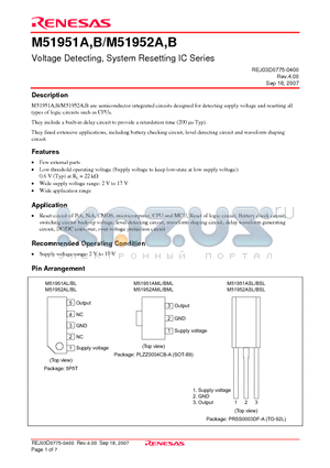 M51951B datasheet - Voltage Detecting, System Resetting IC Series