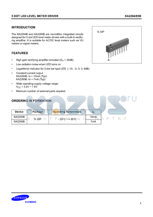 KA2284 datasheet - 5 DOT LED LEVEL METER DRIVER