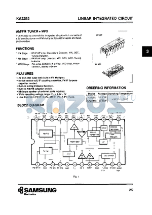 KA2292 datasheet - AM/FM TUNER  MPX