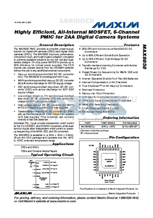 MAX8858ETJ+ datasheet - Highly Efficient, All-Internal MOSFET, 6-Channel PMIC for 2AA Digital Camera Systems