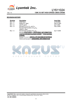 LY611024RL datasheet - 128K X 8 BIT HIGH SPEED CMOS SRAM