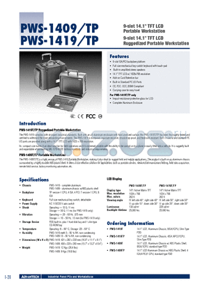 PWS-1409 datasheet - 9-slot 14.1 TFT LCDPortable Workstation