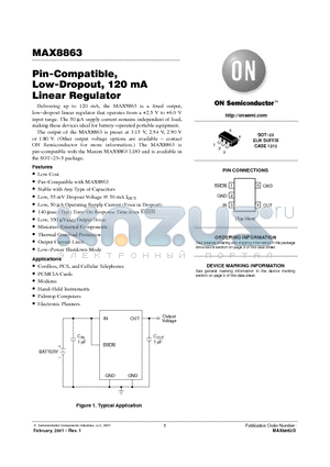 MAX8863REUK-T datasheet - Pin-Compatible, Low-Dropout, 120 mA Linear Regulator