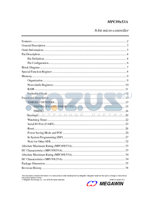 MPC89L53AE datasheet - 8-bit micro-controller