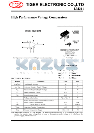 LM311D datasheet - High Performance Voltage Comparators