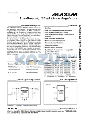 MAX8864SEUK-T datasheet - Low-Dropout, 120mA Linear Regulators