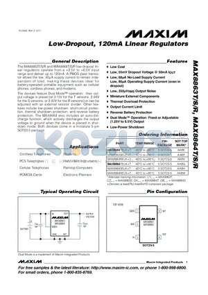 MAX8864TEUKT datasheet - Low-Dropout, 120mA Linear Regulators Miniature External Components