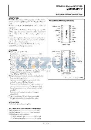 M51995AP datasheet - SWITCHING REGULATOR CONTROL