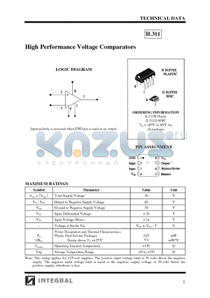 LM311N datasheet - Highly Flexible Voltage Comparators