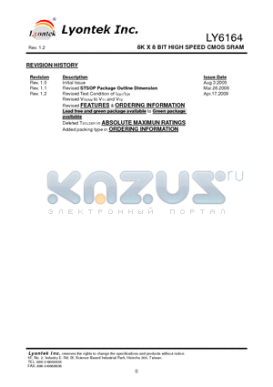 LY6164JV datasheet - Rev. 1.2 8K X 8 BIT HIGH SPEED CMOS SRAM