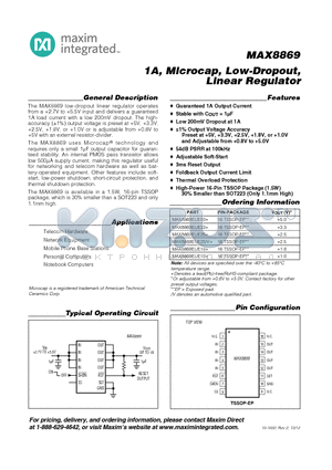 MAX8869EUE10_12 datasheet - 1A, Microcap, Low-Dropout, Linear Regulator