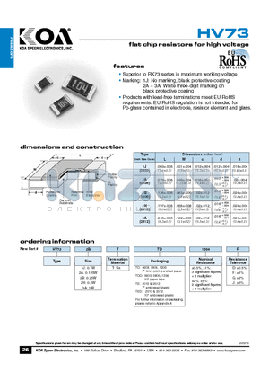 HV731JTTD1004G datasheet - flat chip resistors for high voltage