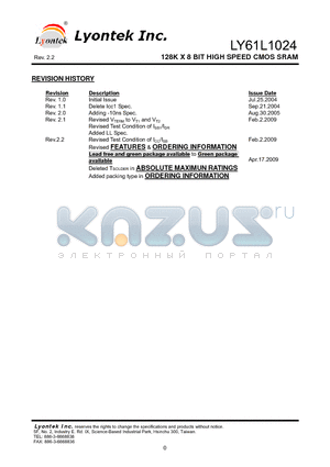 LY61L1024JL datasheet - 128K X 8 BIT HIGH SPEED CMOS SRAM