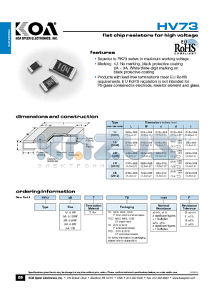 HV731JTTDD1004F datasheet - flat chip resistors for high voltage