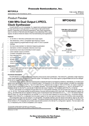 MPC92432FA datasheet - 1360 MHz Dual Output LVPECL Clock Synthesizer