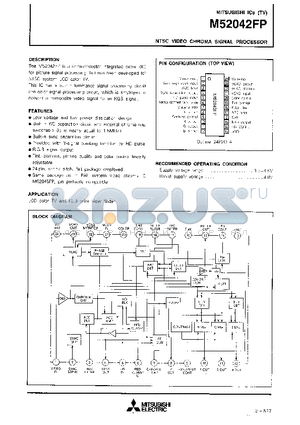 M52042FP datasheet - NTSC VIDEO CHROMA SIGNAL PROCESSOR