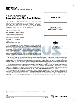 MPC932 datasheet - LOW VOLTAGE PLL CLOCK DRIVER