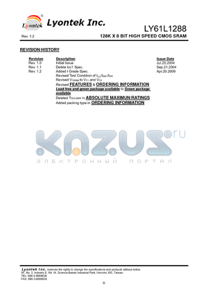 LY61L1288RL datasheet - 128K X 8 BIT HIGH SPEED CMOS SRAM