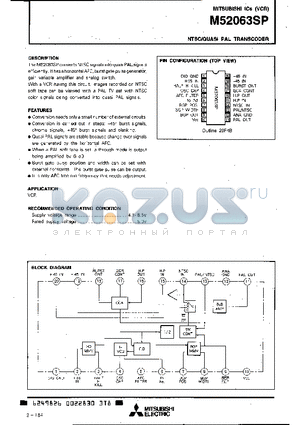 M52063SP datasheet - NTSC/QUASI PAL TRANSCODER