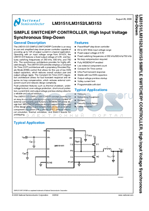 LM3152MHX-3.3 datasheet - SIMPLE SWITCHER^ CONTROLLER, High Input Voltage Synchronous Step-Down