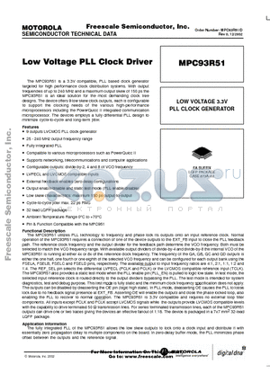 MPC93R51 datasheet - LOW VOLTAGE PLL CLOCK DRIVER