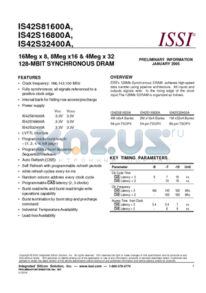 IS42S16800A-7TLI datasheet - 16Meg x 8, 8Meg x16 & 4Meg x 32 128-MBIT SYNCHRONOUS DRAM