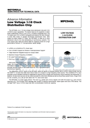 MPC940L datasheet - LOW VOLTAGE 1:18 CLOCK DISTRIBUTION CHIP