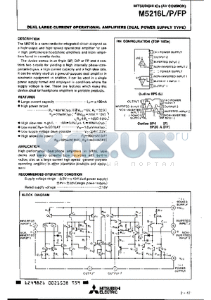M5216L datasheet - Dual Large-Current Operational Amplifiers(Dual Power Supply Type)