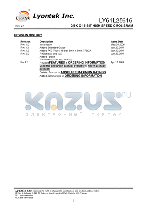 LY61L25616MV datasheet - 256K X 16 BIT HIGH SPEED CMOS SRAM