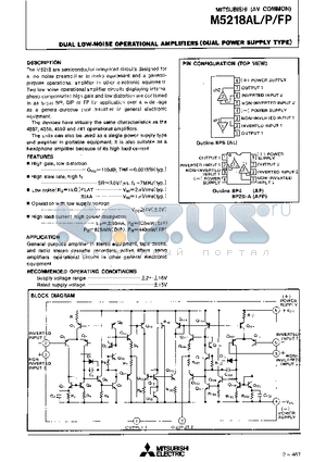 M5218 datasheet - DUAL LOW-NOISE OPERATIONAL AMPLIFIERS(DUAL POWER SUPPLY TYPE)