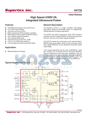 HV732 datasheet - High Speed a100V 2A Integrated Ultrasound Pulser