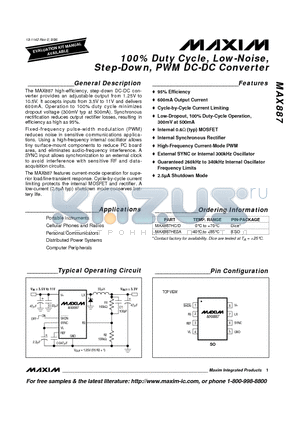 MAX887HC/D datasheet - 100% Duty Cycle, Low-Noise, Step-Down, PWM DC-DC Converter