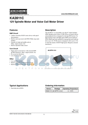 KA2811C datasheet - 12V Spindle Motor and Voice Coil Motor Driver