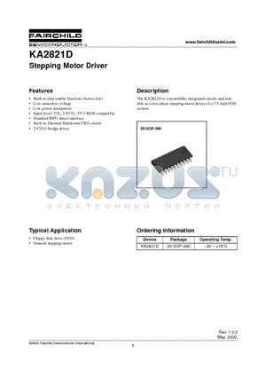 KA2821D datasheet - The KA2821D is a monolithic integrated circuit, and suit able as a two-phase stepping motor driver of a 3.5-inch FDD system