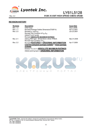 LY61L5128 datasheet - 512K X 8 BIT HIGH SPEED CMOS SRAM