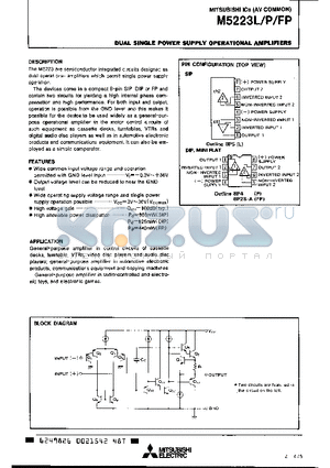 M5223P datasheet - DUAL SINGLE POWER SUPPLY OPERATIONAL AMPLIFIERS