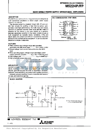 M5224FP datasheet - QUAD SINGLE POWER SUPPLY OPERATIONAL AMPLIFIERS