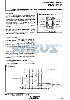 M5228P datasheet - QUAD LOW-NOISE OPERATIONAL AMPLIFIERS(DUAL POWER SUPPLY TYPE)