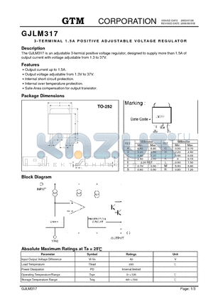 LM317 datasheet - 3-TERMINAL 1.5A POSITIVE ADJUSTABLE VOLTAGE REGULATOR