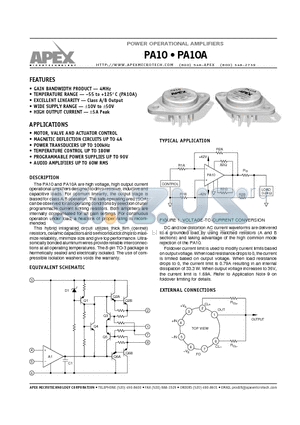 PA10 datasheet - POWER OPERATIONAL AMPLIFIERS