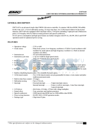 EM73A83 datasheet - 4-BIT MICRO-CONTROLLER FOR LCD PRODUCT