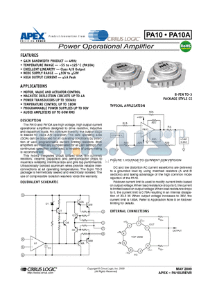 PA10 datasheet - Power Operational Amplifier